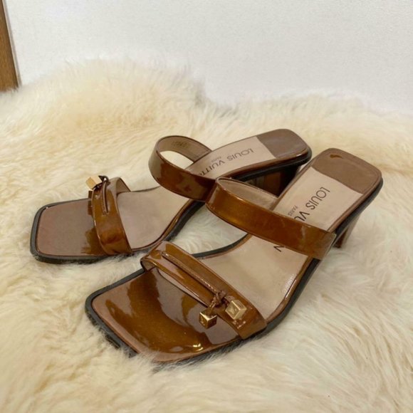 Louis Vuitton Patent Leather LV Block Slide Bronze - Picture 2 of 7